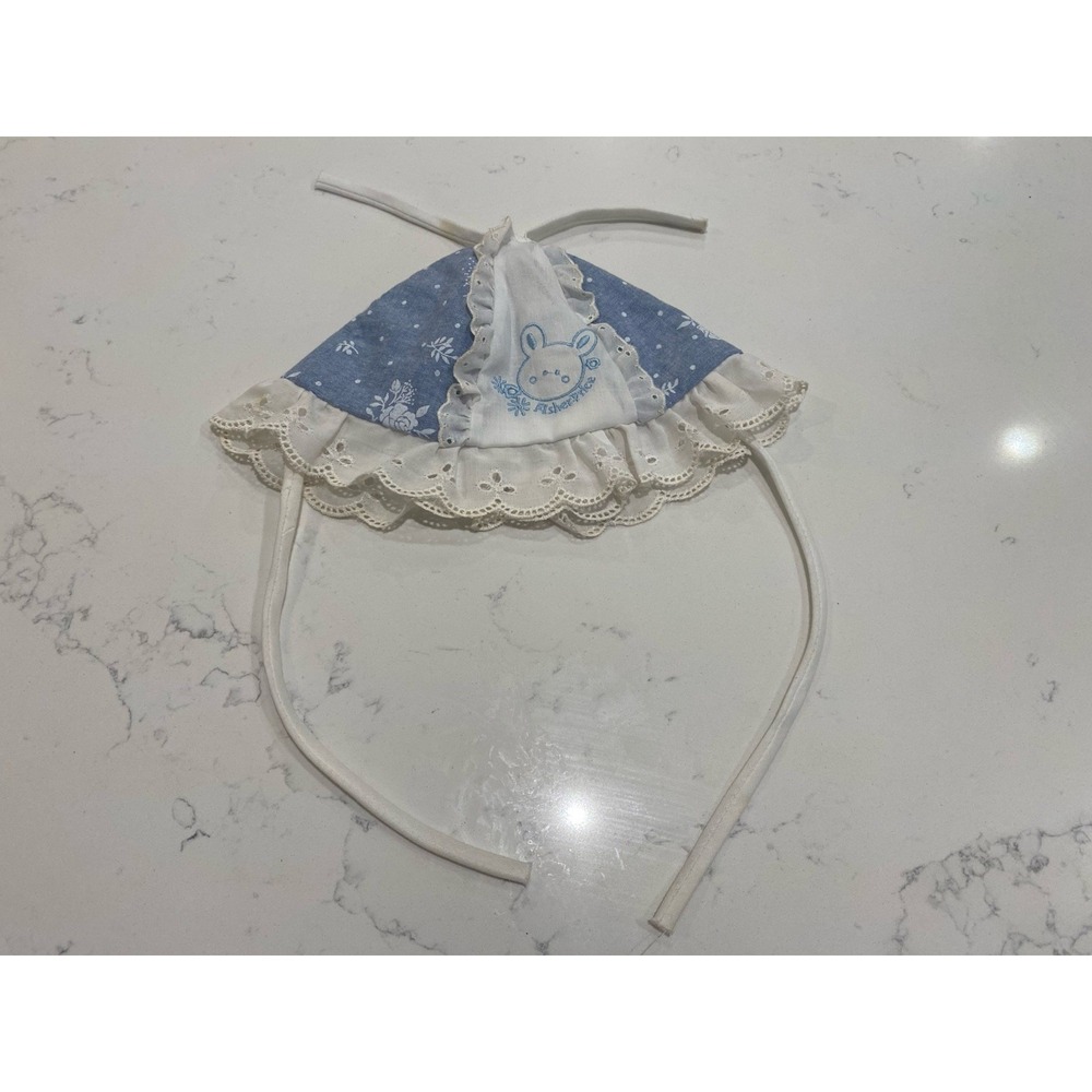 Vintage Fisher Price Baby Easter Bonnet Bunny Hat Blue Eyelet Lace Size 18M USA